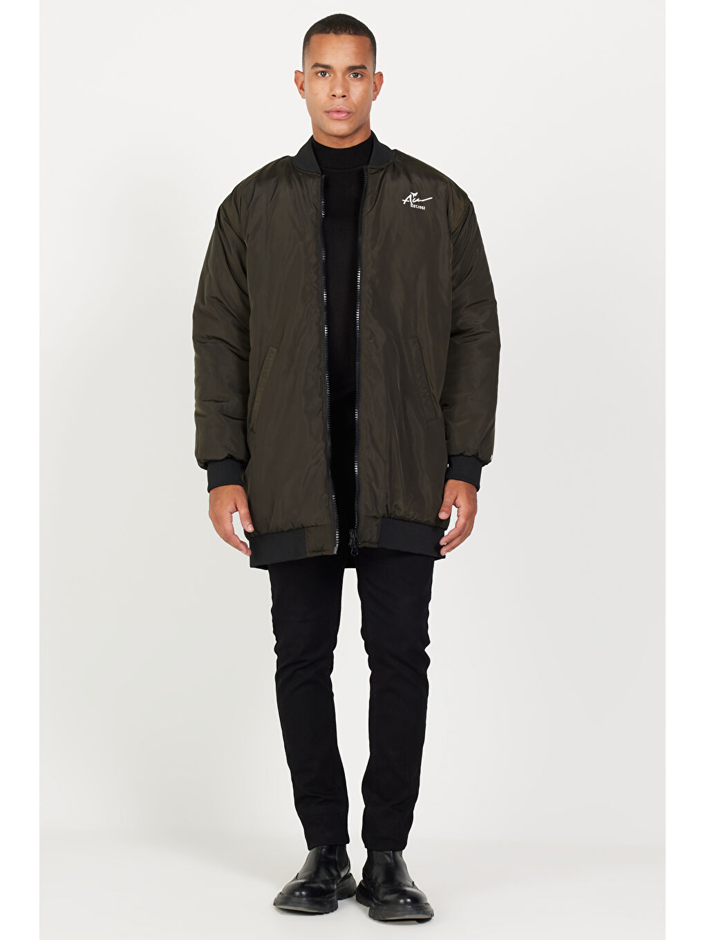 Erkek Haki Oversize Geniş Kesim Kolej Yaka Mont-1