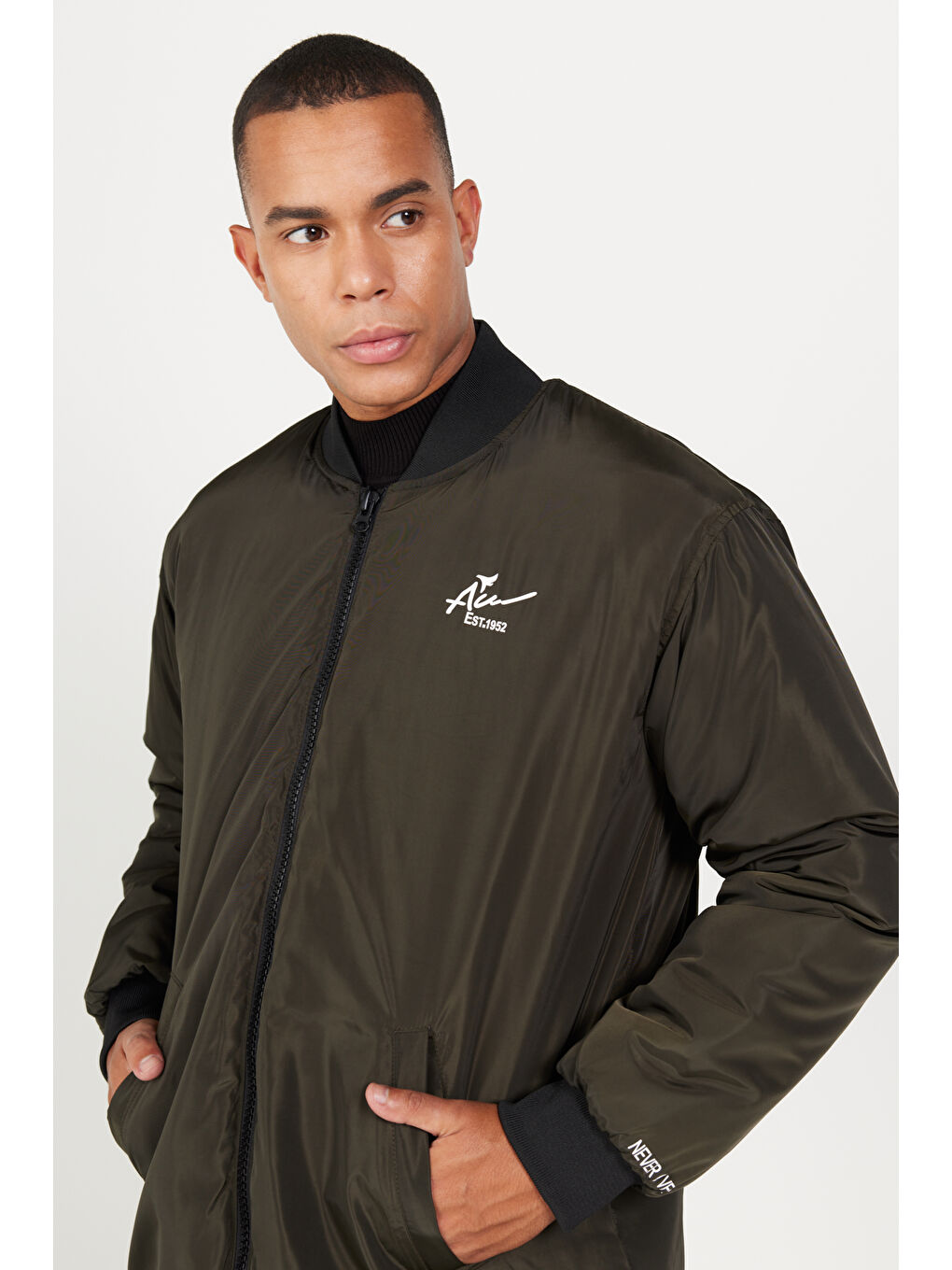 Erkek Haki Oversize Geniş Kesim Kolej Yaka Mont-2