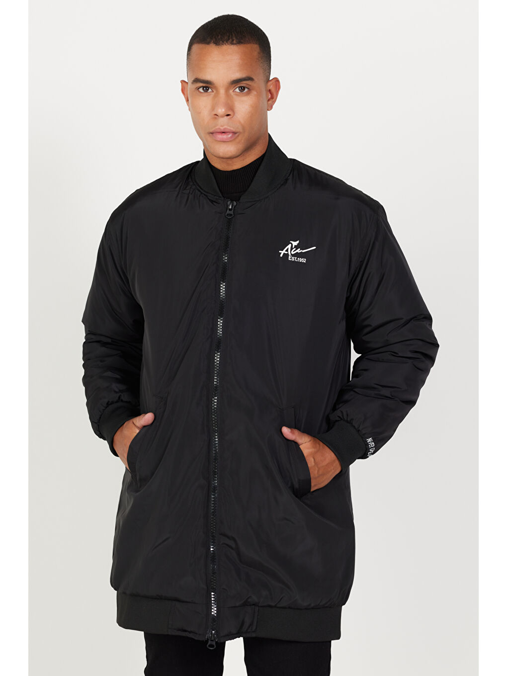 Erkek Siyah Oversize Geniş Kesim Kolej Yaka Mont