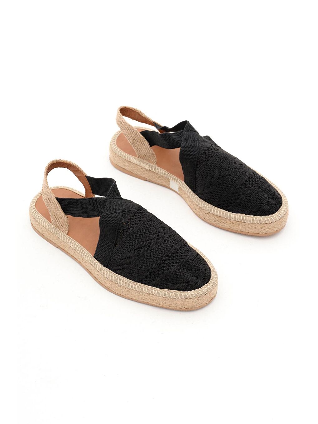 Kadın Siyah Önü Kapalı Çapraz Şeritli Hasır Hasır Triko Sandalet-2