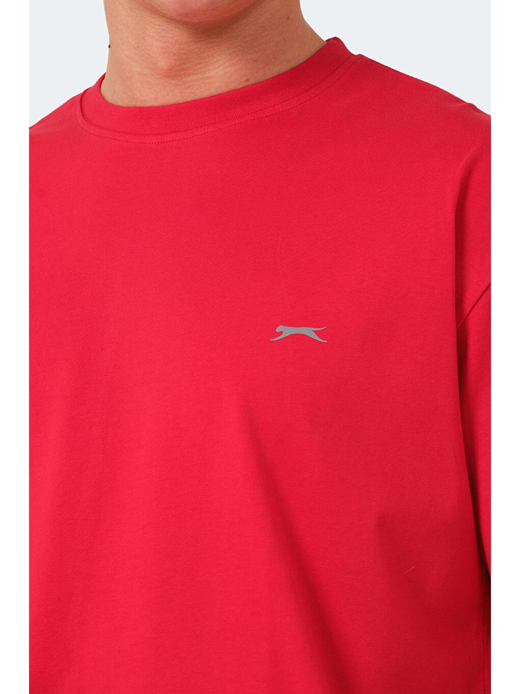 SLAZENGER Kırmızı Bisiklet Yaka Kısa Kollu Oversize Erkek Tişört - 4