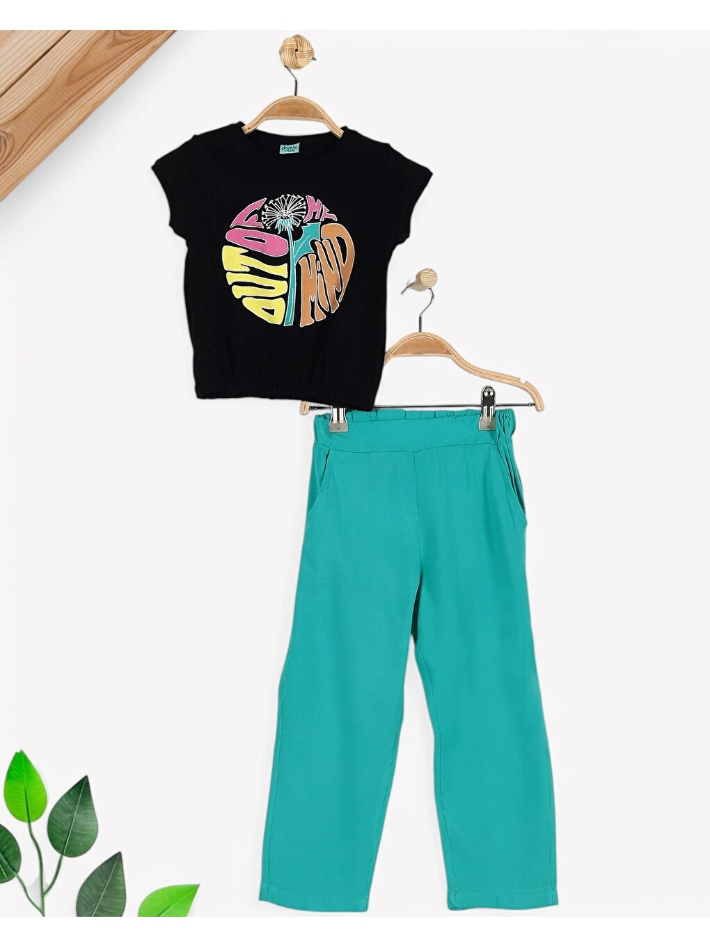 Siyah Kız Çocuk 2-3-4-5-6 Yaş Müslin Pantalonlu Yazlık Takım-1
