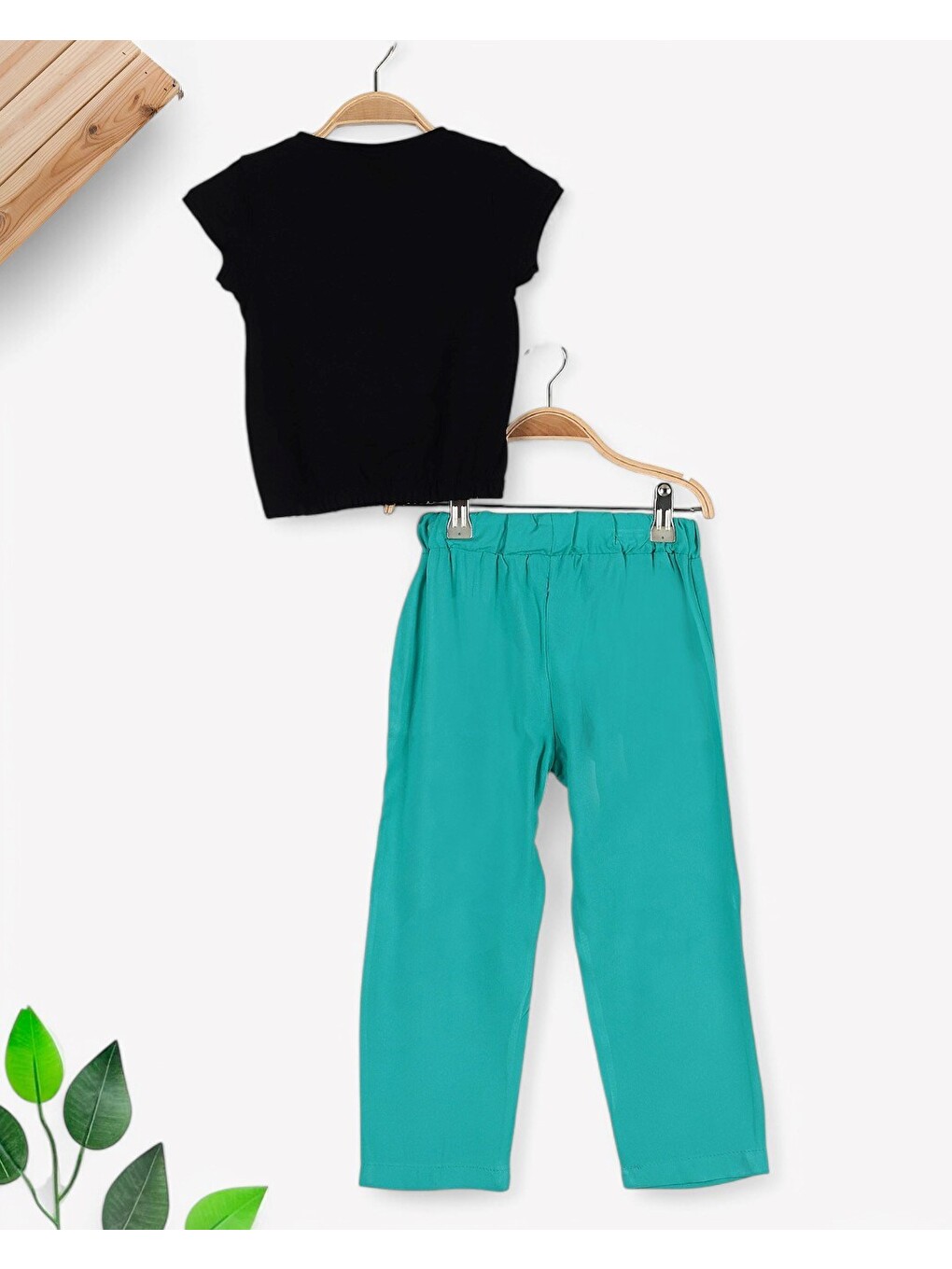 Siyah Kız Çocuk 2-3-4-5-6 Yaş Müslin Pantalonlu Yazlık Takım-3