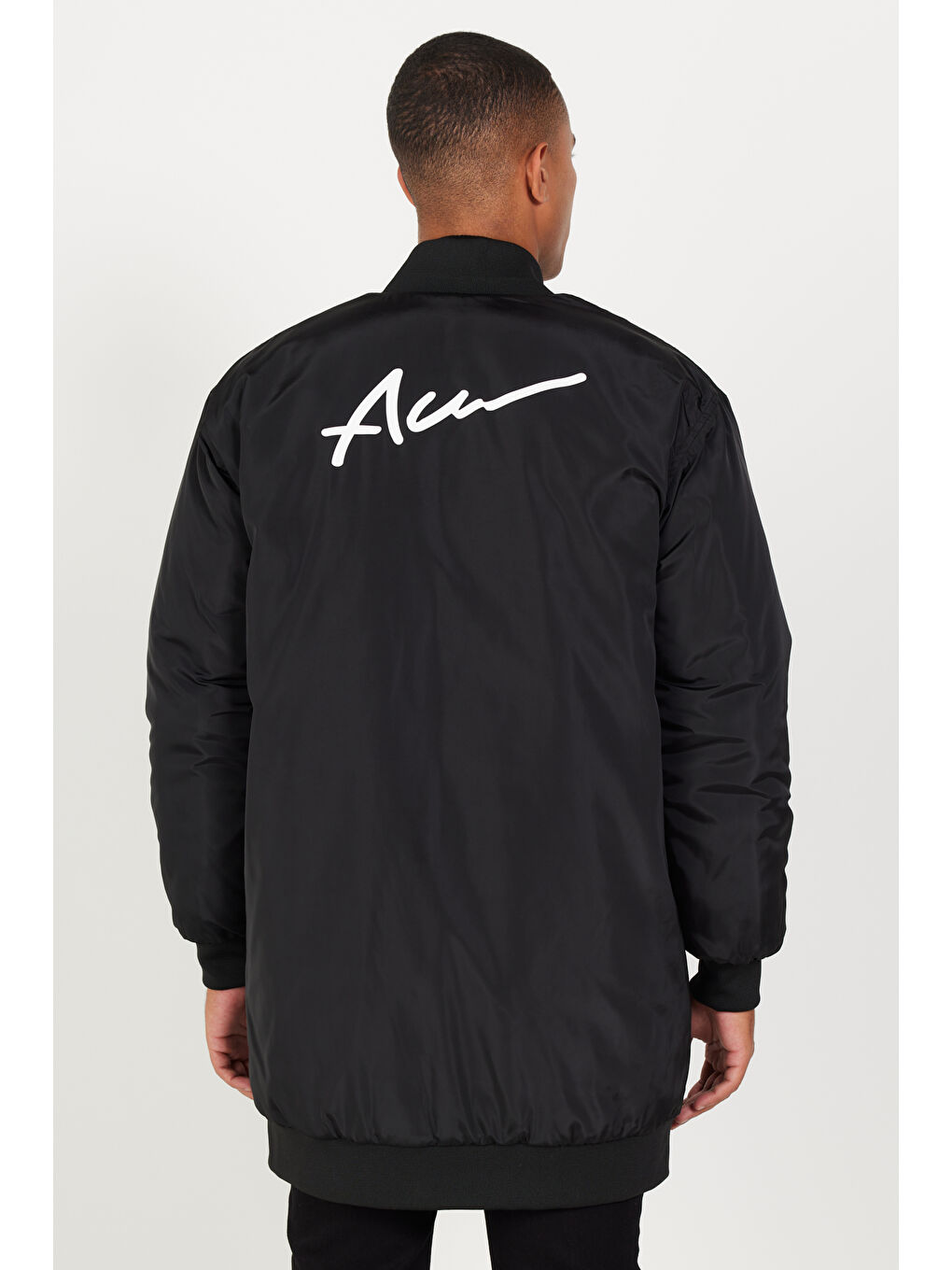 Erkek Siyah Oversize Geniş Kesim Kolej Yaka Mont-4