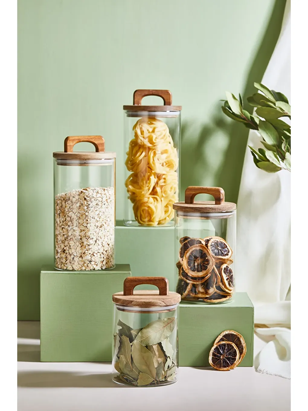 Renksiz 4' lü Kapaklı Cam Kavanoz/Saklama Kabı Seti