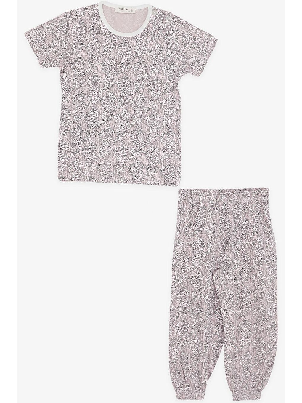 Pembe Kız Bebek Kısa Kollu Pijama Takımı Dal Desenli Pudra (9 Ay-1.5 Yaş)