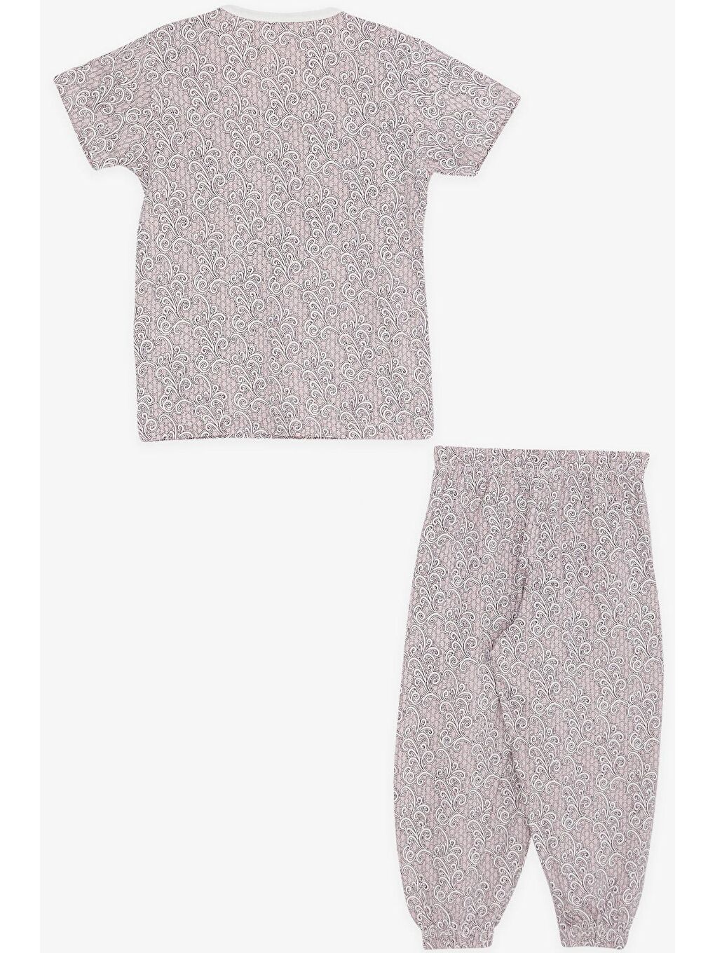 Pembe Kız Bebek Kısa Kollu Pijama Takımı Dal Desenli Pudra (9 Ay-1.5 Yaş)-1