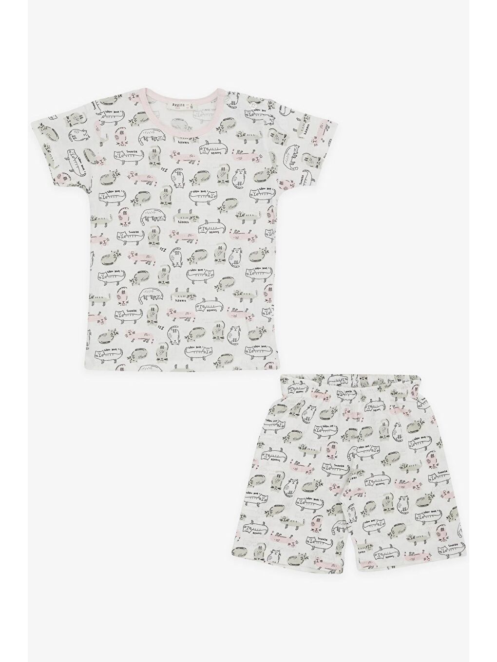 Kız Bebek Pijama Takımı Renkli Kedicik Desenli Beyaz (9 Ay)
