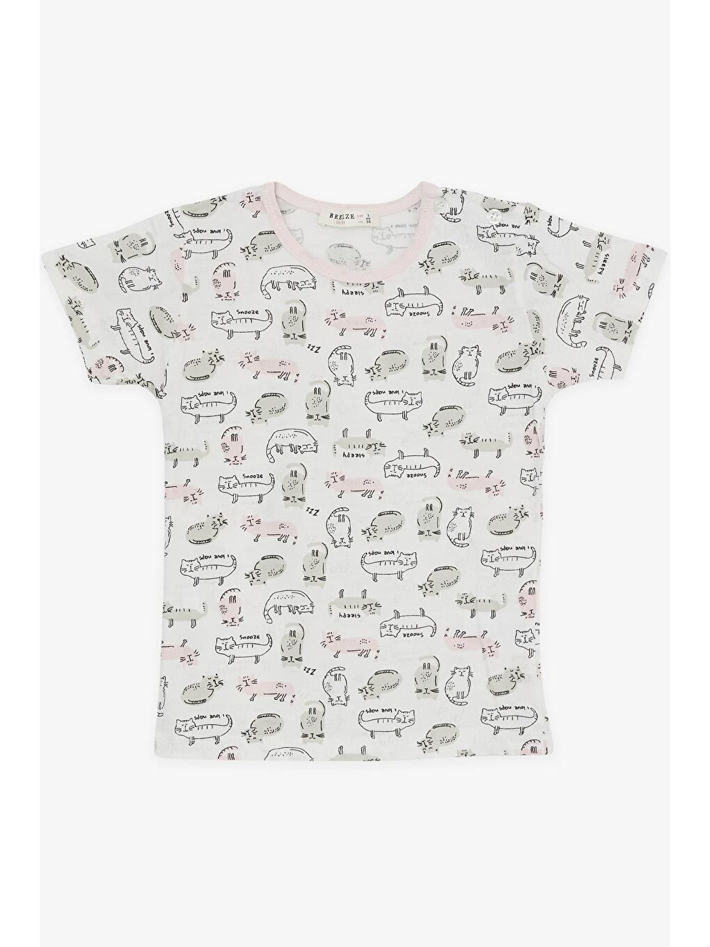 Kız Bebek Pijama Takımı Renkli Kedicik Desenli Beyaz (9 Ay)-1