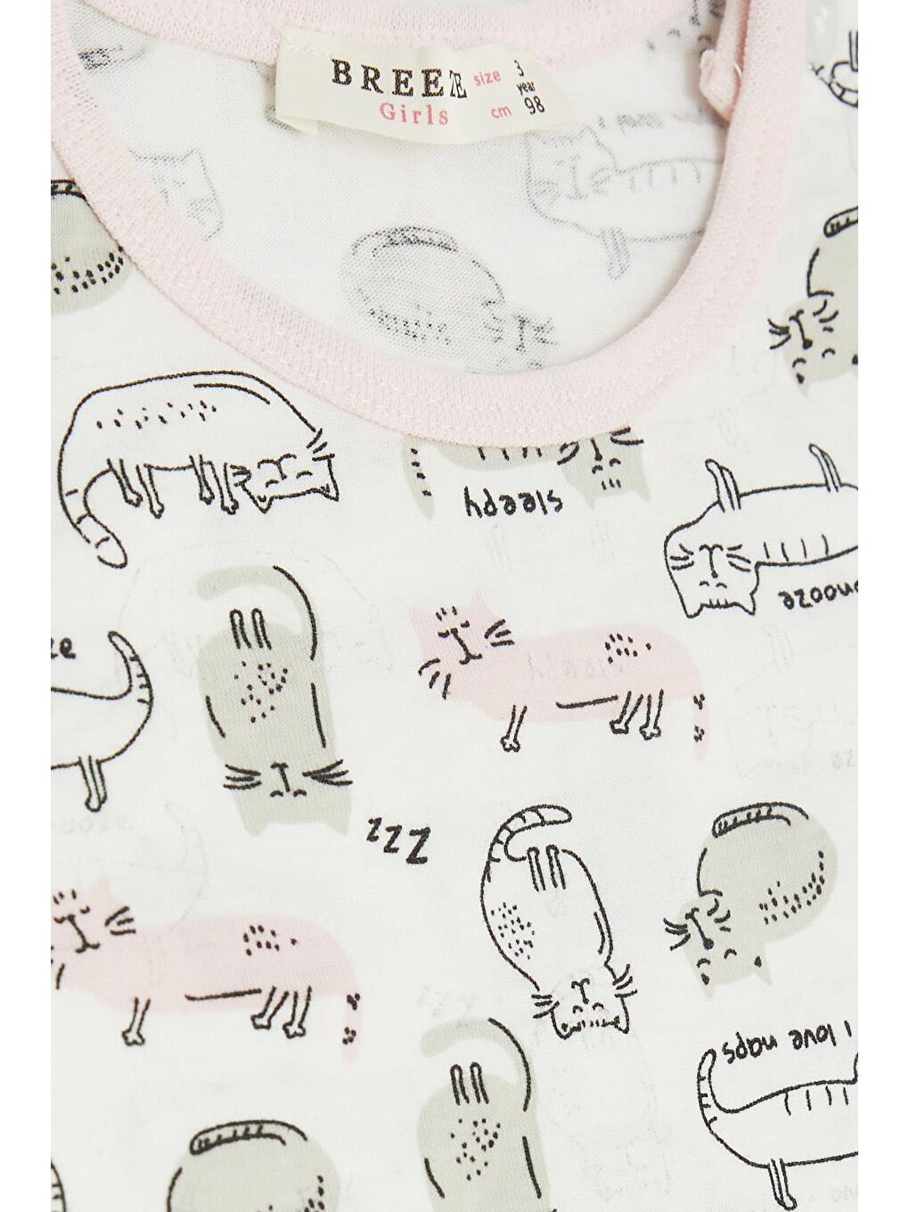 Kız Bebek Pijama Takımı Renkli Kedicik Desenli Beyaz (9 Ay)-4