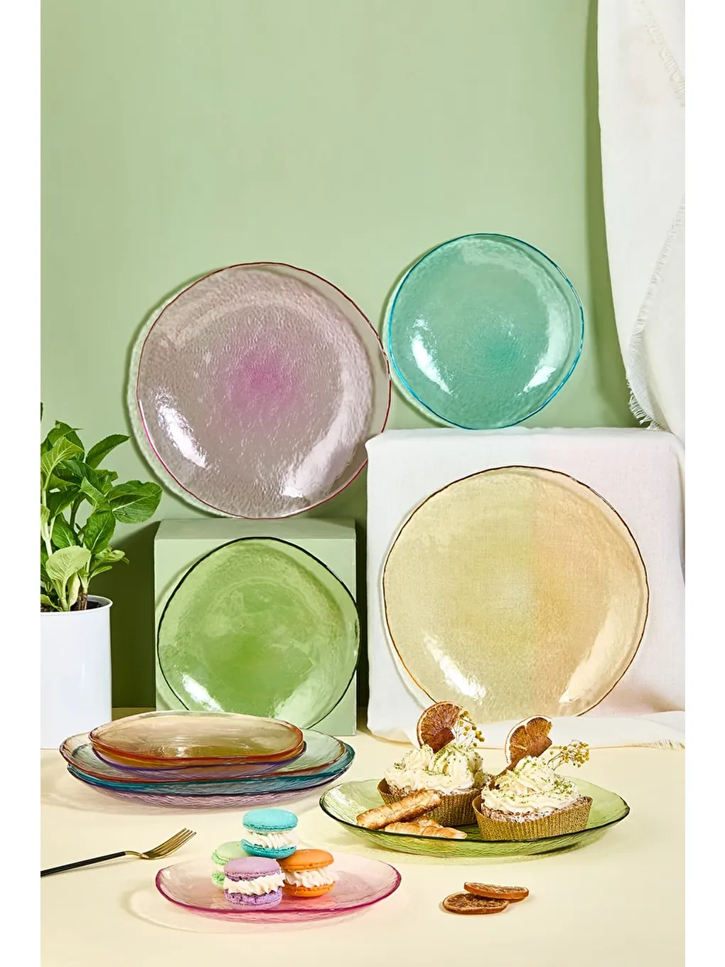 Karışık Flare 12 Parça Servis Tabağı ve Pasta Tabağı Seti-1