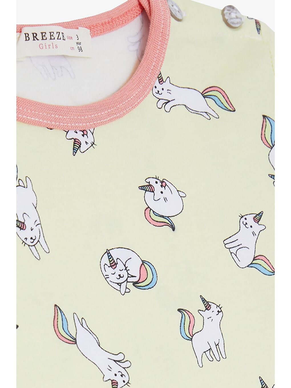 Kız Bebek Pijama Takımı Kedicorn Desenli Sarı (1 Yaş)-3
