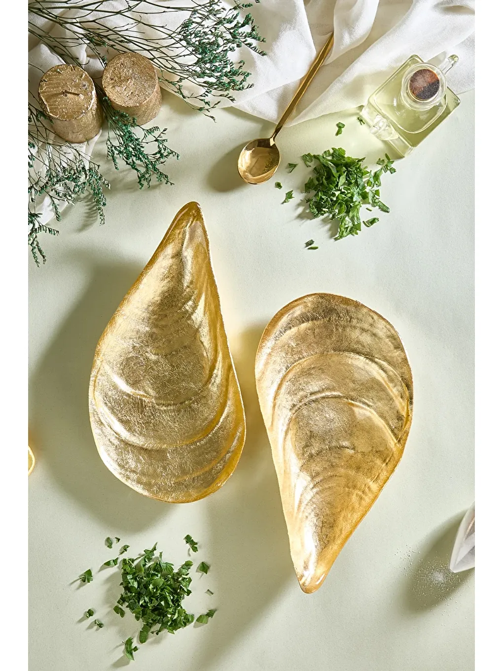 Sarı Gold İstiridye Cam Meze Servis Tabağı - 2' Li Paket