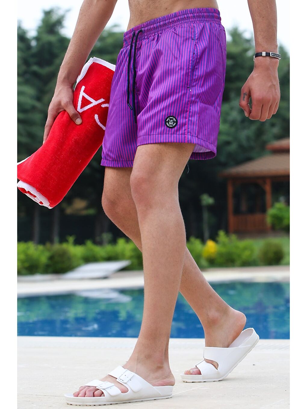 Çizgili Mor Deniz Şortu 4253