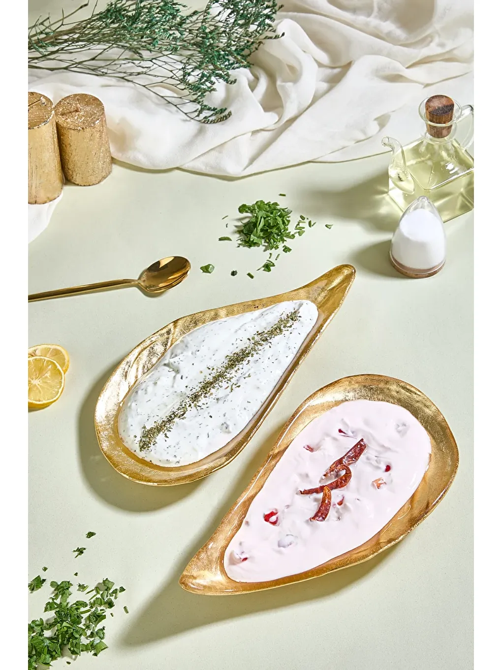 Sarı Gold İstiridye Cam Meze Servis Tabağı - 2' Li Paket-1