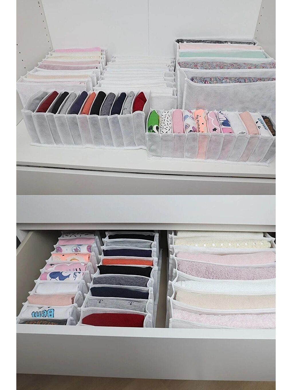 Beyaz 6 Adet 11 Bölmeli Çok Amaçlı Akordiyon Çekmece Ve Dolap İçi Düzenleyici 11 x 41 x 12 Cm S-1