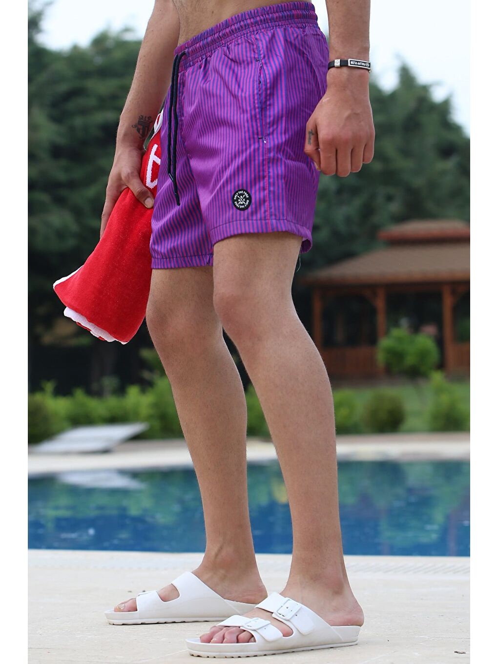 Çizgili Mor Deniz Şortu 4253-1