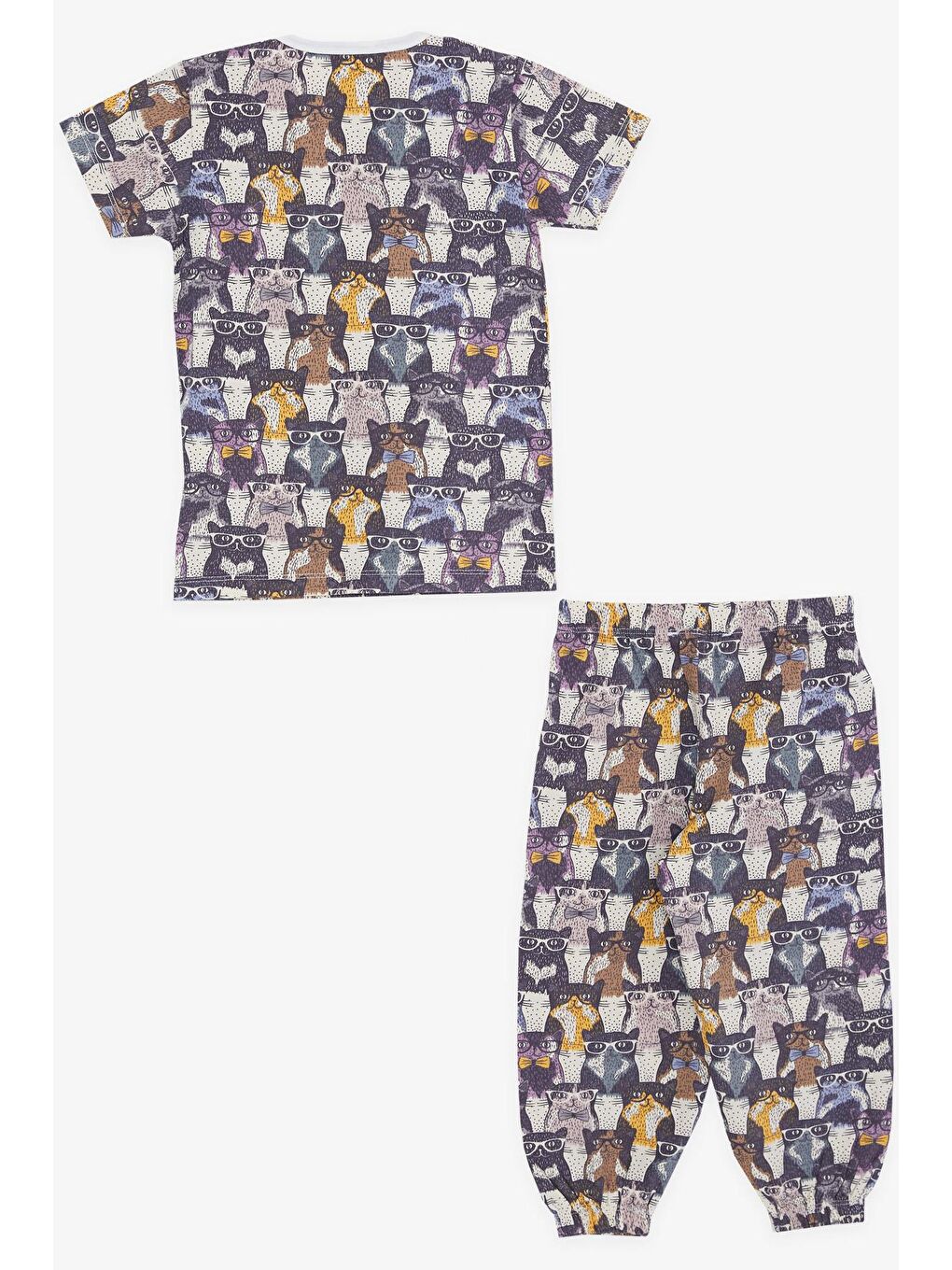 Kız Bebek Kısa Kollu Pijama Takımı Gözlüklü Kedicik Desenli Karışık Renk (9 Ay-1 Yaş)-1