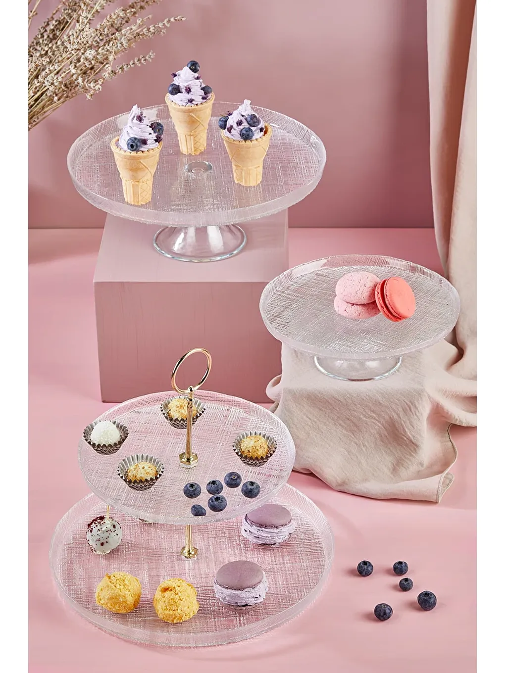 Renksiz Felix 5 Parça Pasta/Kek/Tatlı Sunum Standı Seti-1