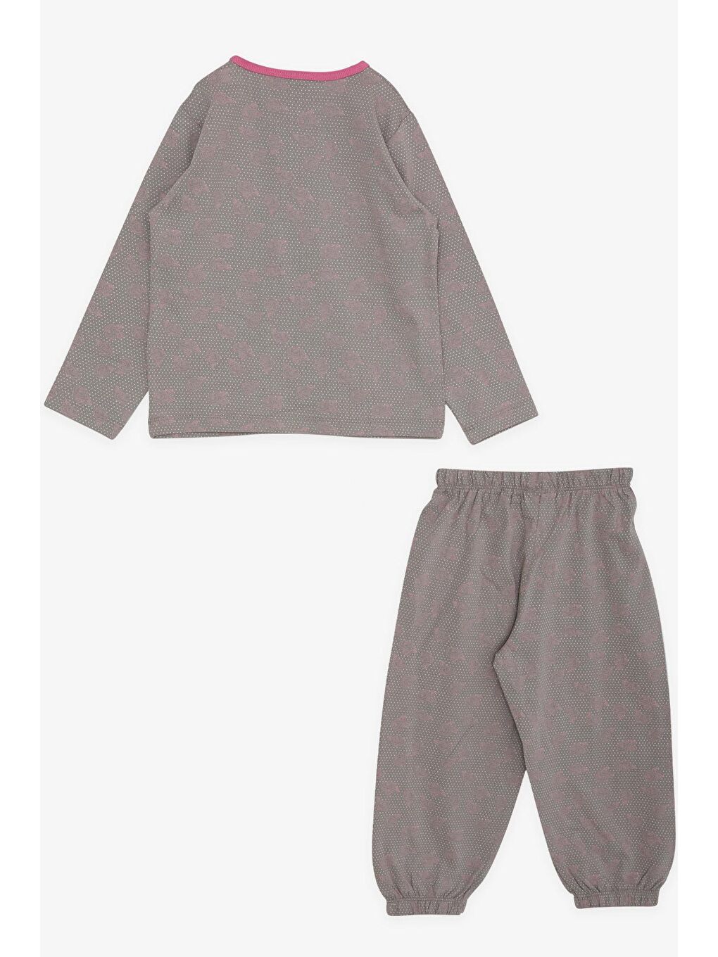 Bej Kız Bebek Pijama Takımı Güllü Puantiye Desenli Vizon (9 Ay-1 Yaş)-1