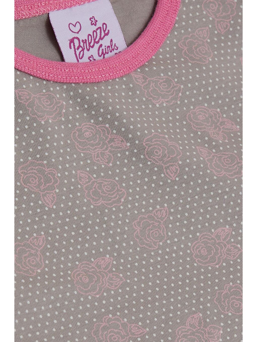 Bej Kız Bebek Pijama Takımı Güllü Puantiye Desenli Vizon (9 Ay-1 Yaş)-2