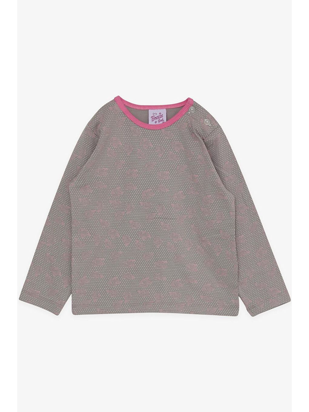 Bej Kız Bebek Pijama Takımı Güllü Puantiye Desenli Vizon (9 Ay-1 Yaş)-3