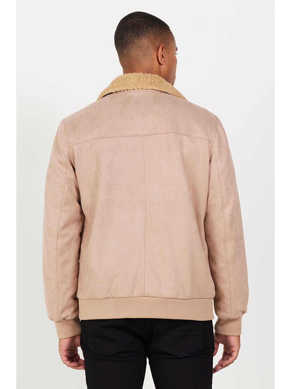 Erkek Bej Standart Fit Normal Kesim Gömlek Yaka Süet Görünümlü Mont-5