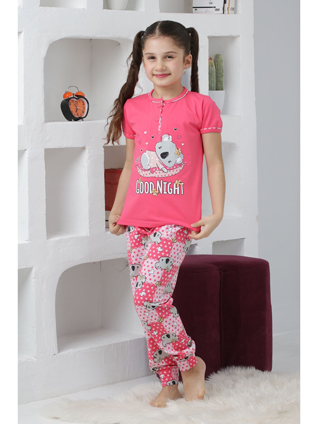 Kapi Kids Fuşya Kız Çocuk Ayıcık Baskılı - 2 Düğmeli Pijama Takımı 7-11 Yaş Mnx6065 - 2