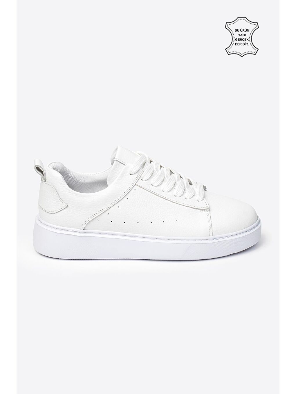 Beyaz Hakiki Deri Erkek Spor Ayakkabı-1