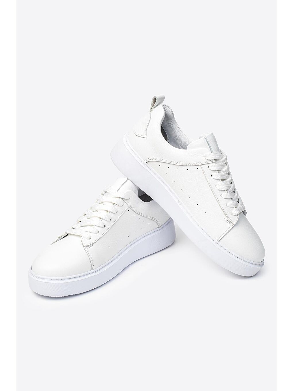 Beyaz Hakiki Deri Erkek Spor Ayakkabı-4