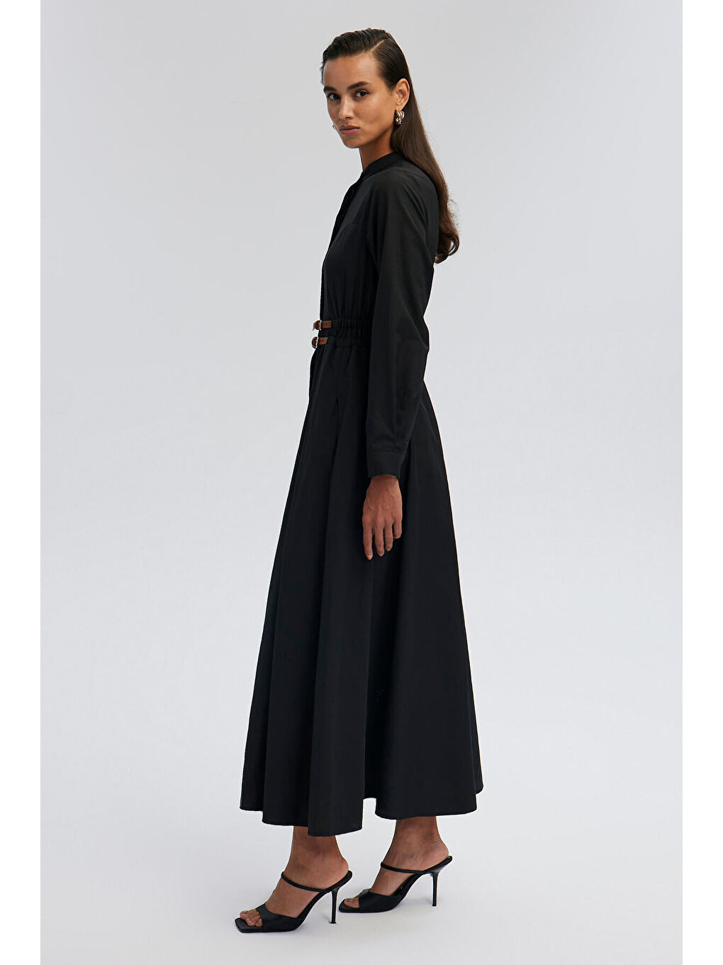 Siyah Deri Kemerli Elbise-2