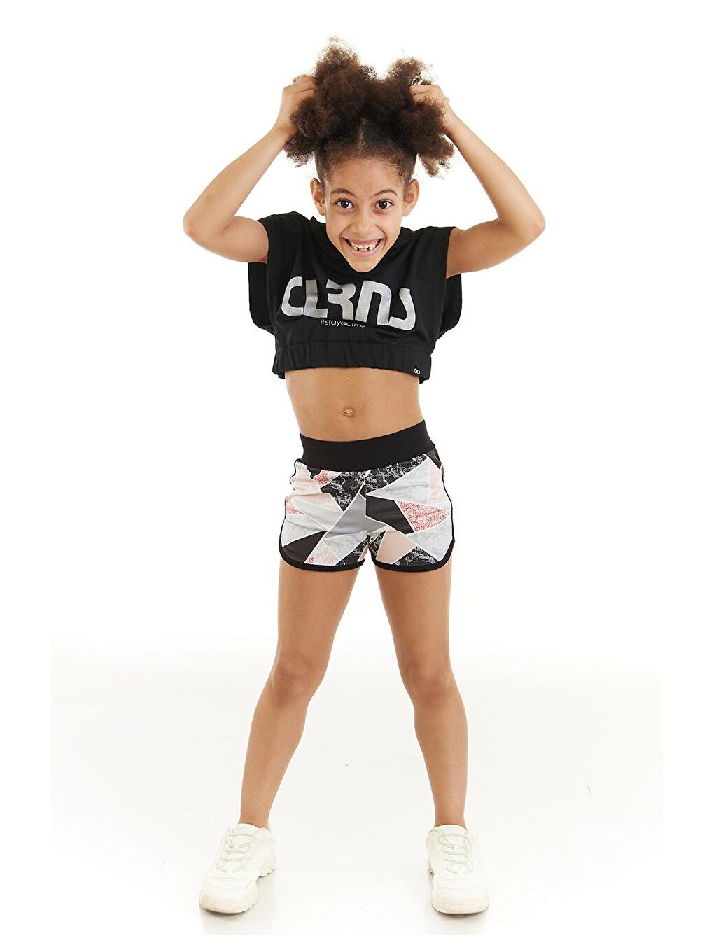 Gri Stacy Marble Kız Çocuk Mini Şort-1