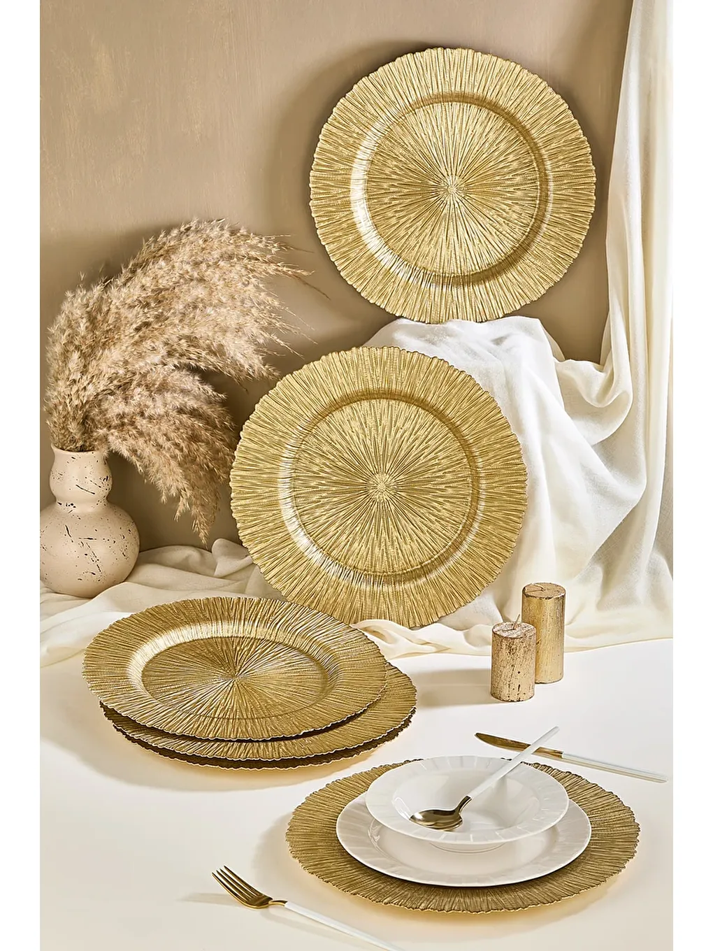 Sarı Victorian 6'Lı Gold Cam Supla Tabak Seti 32 CM