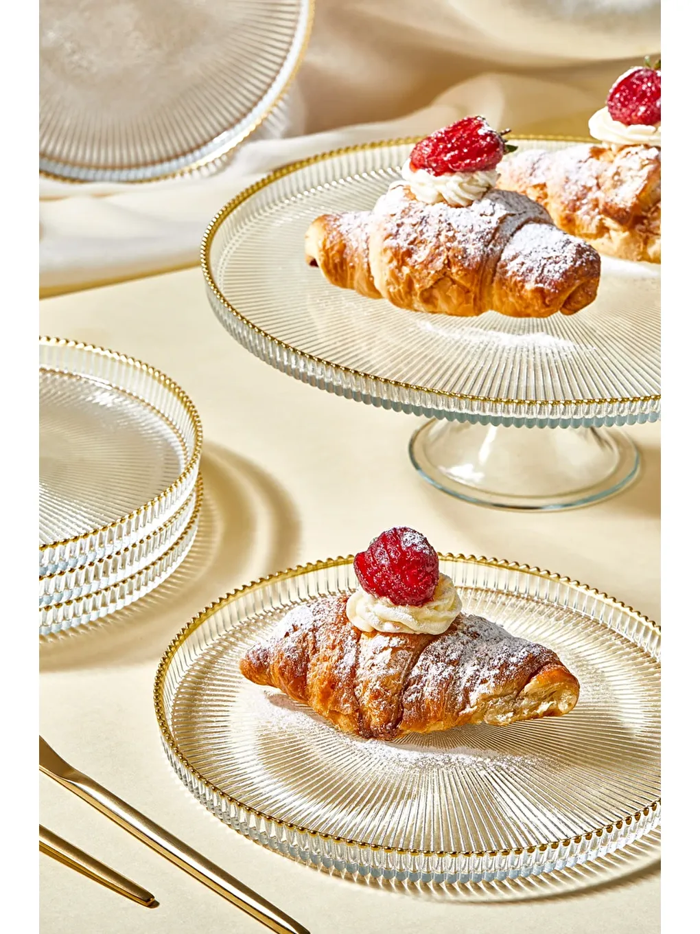 Renksiz Paris 7 Parça Pasta/Kek/Tatlı Sunum Tabağı Seti-1