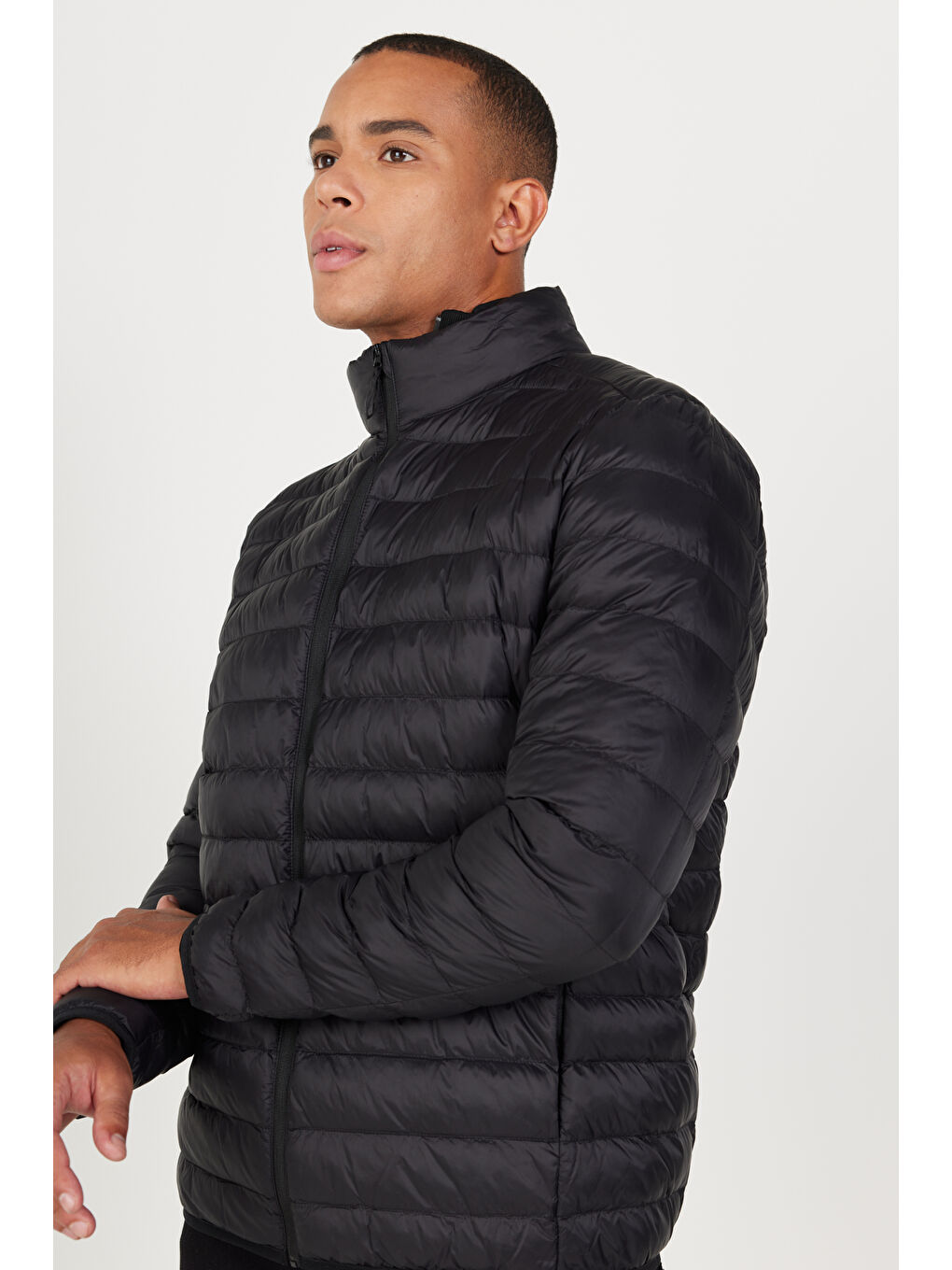 Erkek Siyah Standart Fit Normal Kesim Dik Yaka Mont-1