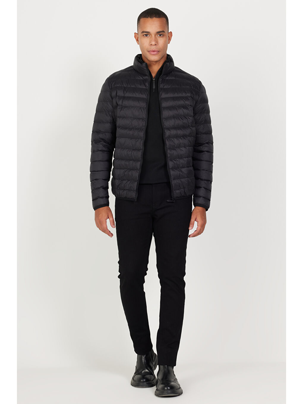 Erkek Siyah Standart Fit Normal Kesim Dik Yaka Mont-2