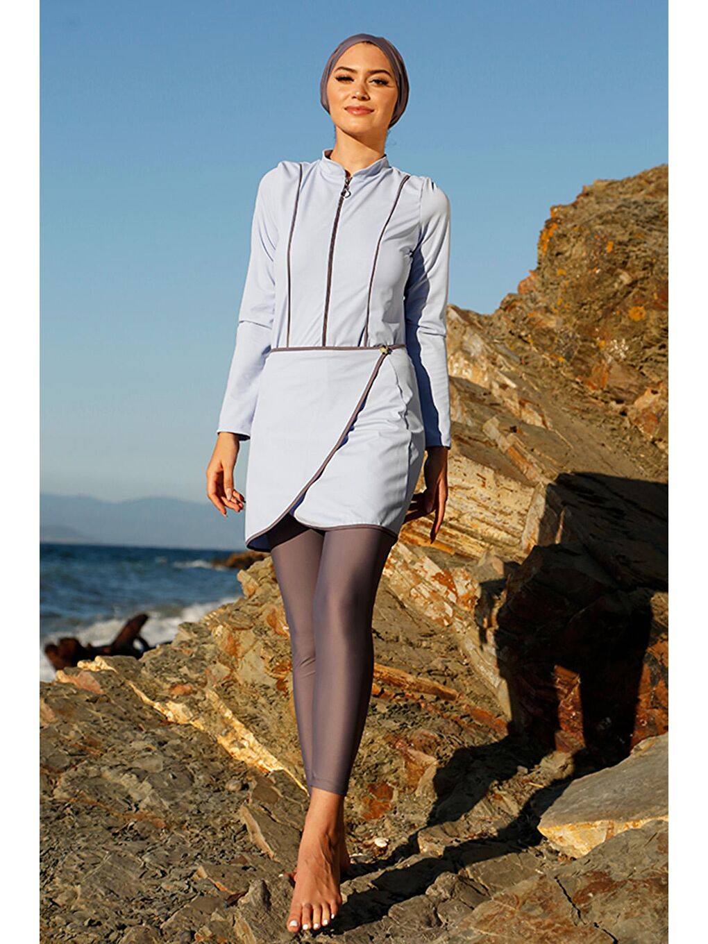 3'lü Etekli Elastanlı Tam Kapalı Mayo 900-HLM-03 Mavi-1