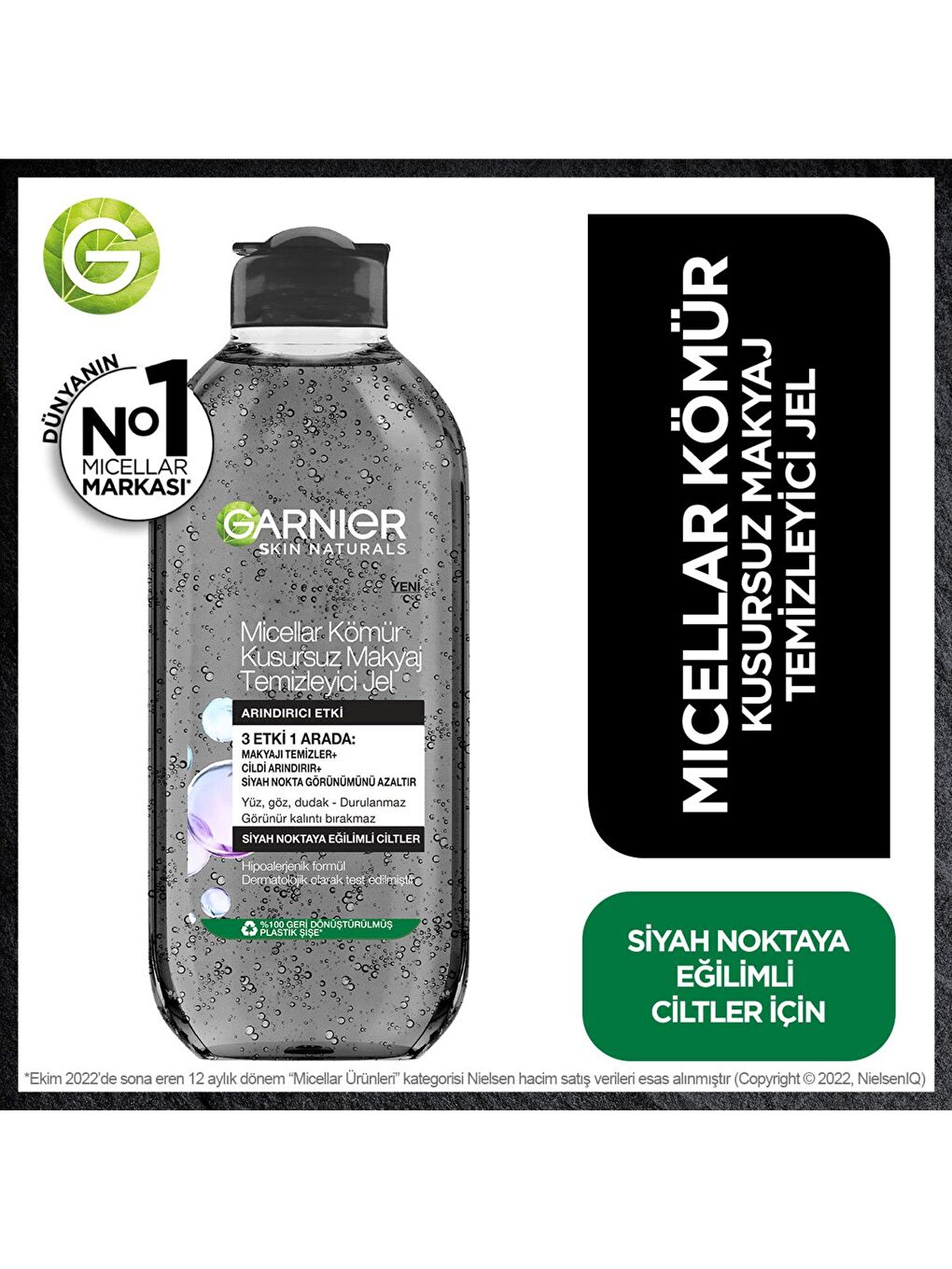 GARNIER Şeffaf Micellar Kömür Kusursuz Makyaj Temizleyici Jel 400 ML