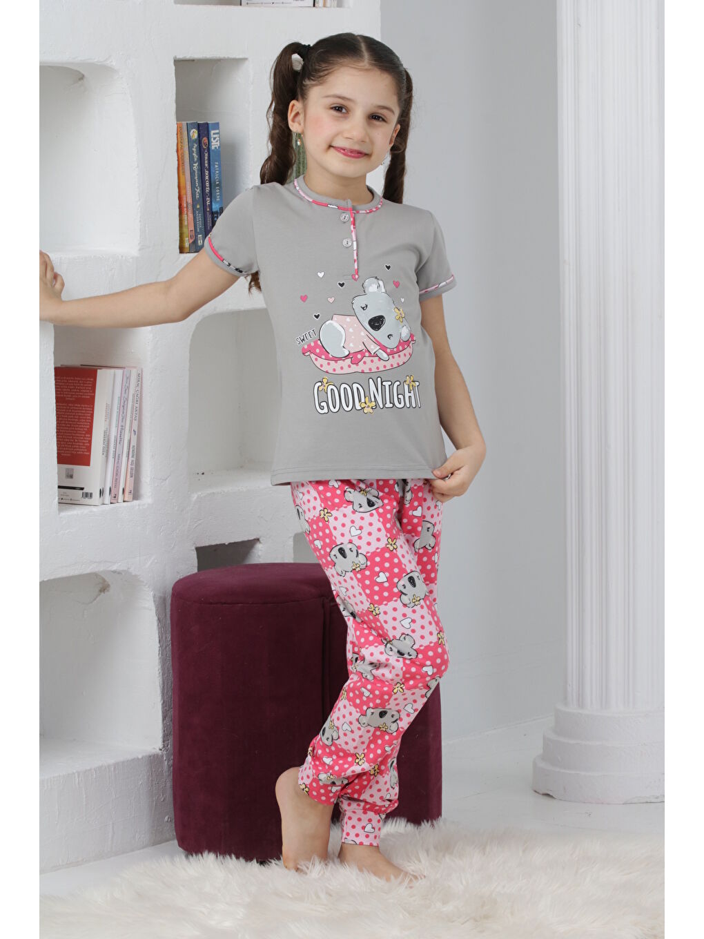 Kapi Kids Gri Kız Çocuk Ayıcık Baskılı - 2 Düğmeli Pijama Takımı 7-11 Yaş Mnx6065 - 2