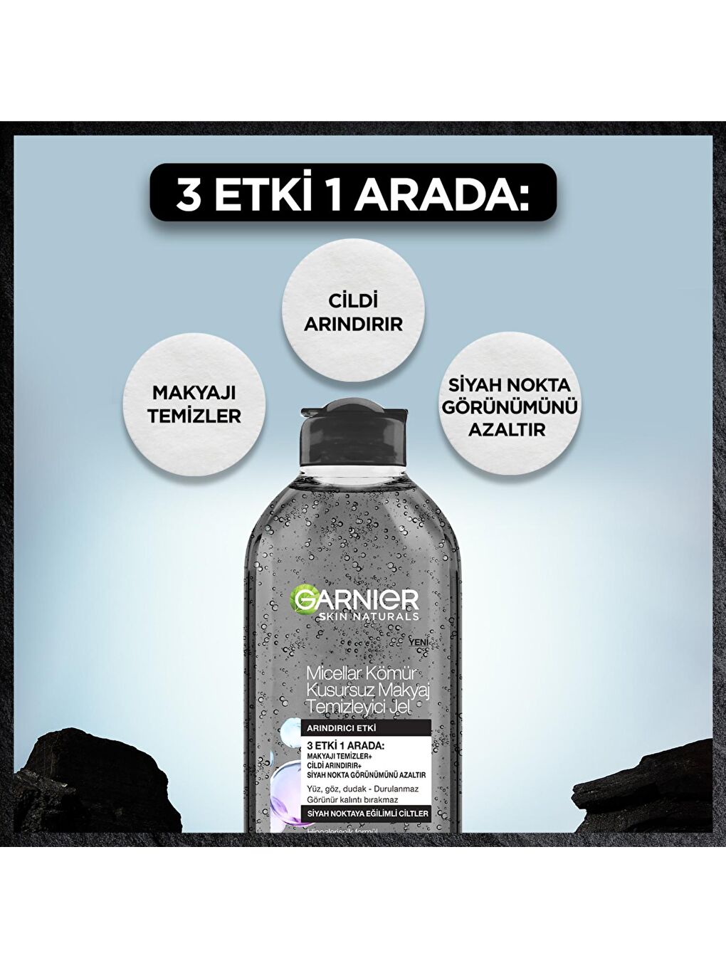 GARNIER Şeffaf Micellar Kömür Kusursuz Makyaj Temizleyici Jel 400 ML - 1