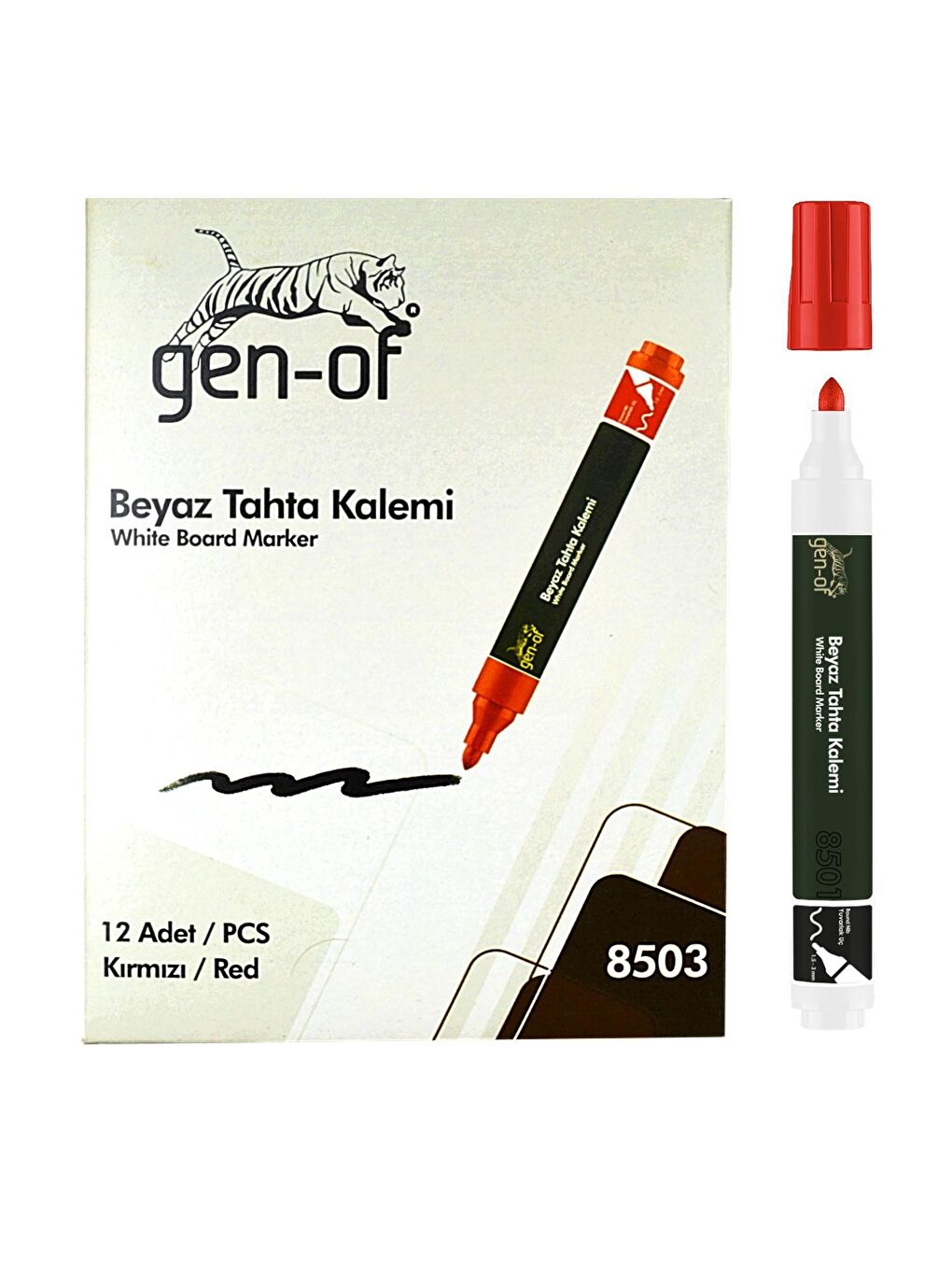 Gen-Of Kırmızı Beyaz Tahta Kalemi Kırmızı (GEN-8503) 12 Adet - 1