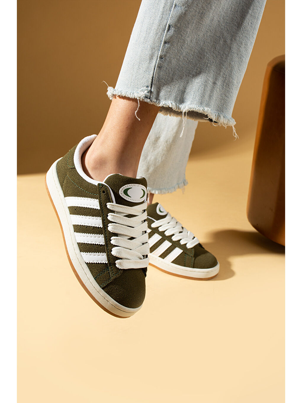 Haki Kalın Bağcıklı Şerit Detaylı Rahat Taban Kadın Sneakers 001-3458-25Beyaz-1