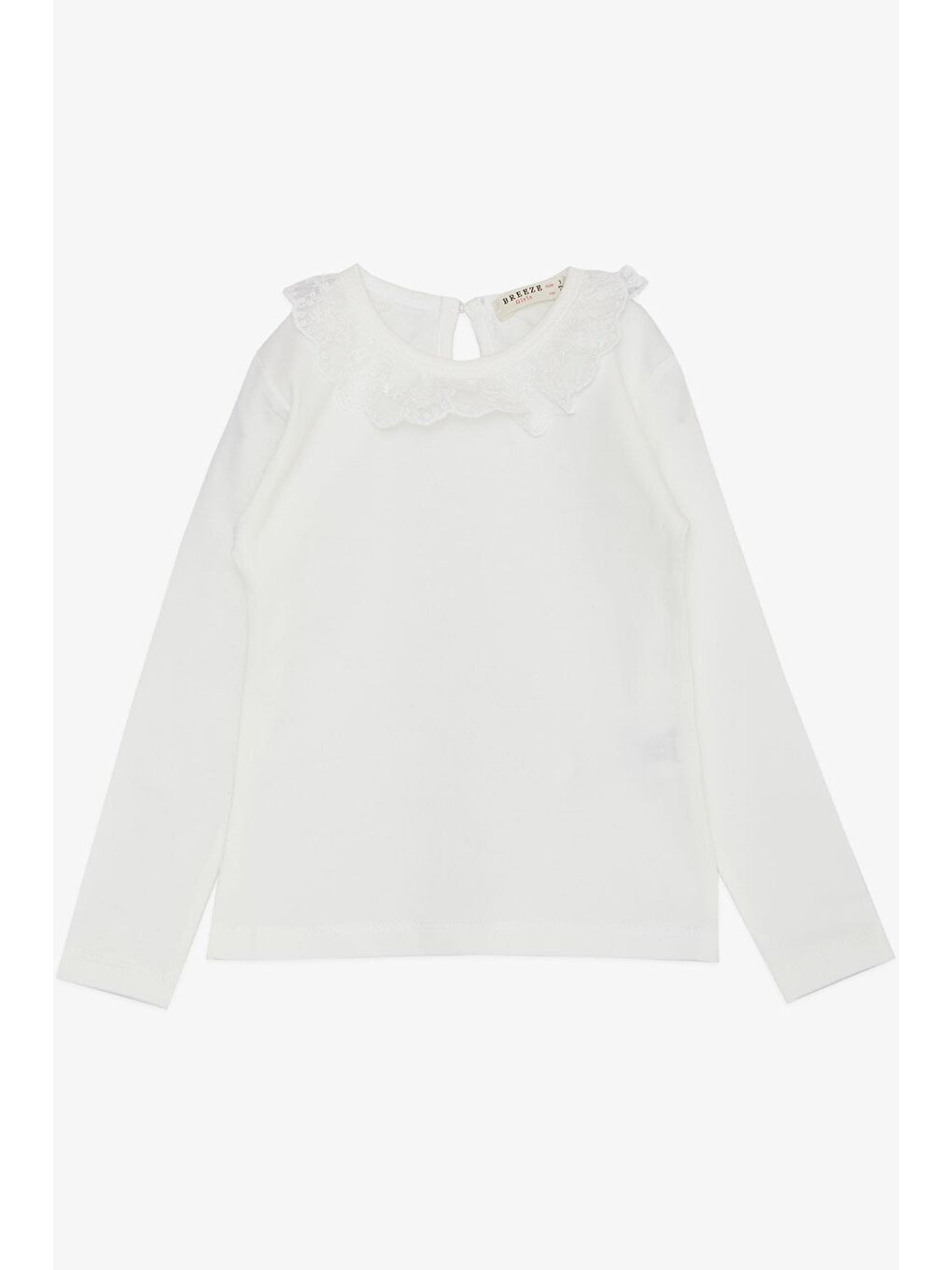 Kız Çocuk Uzun Kollu Tişört Yakası Güpürlü Ekru (1-4 Yaş)-2
