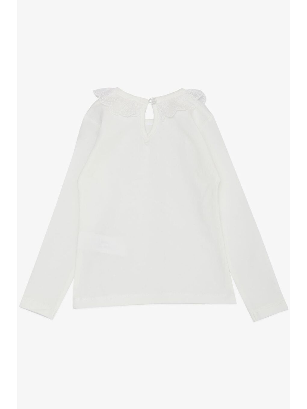 Kız Çocuk Uzun Kollu Tişört Yakası Güpürlü Ekru (1-4 Yaş)-1