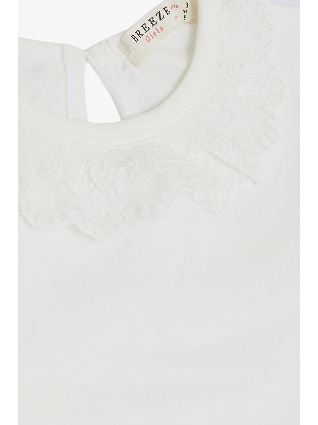 Kız Çocuk Uzun Kollu Tişört Yakası Güpürlü Ekru (1-4 Yaş)