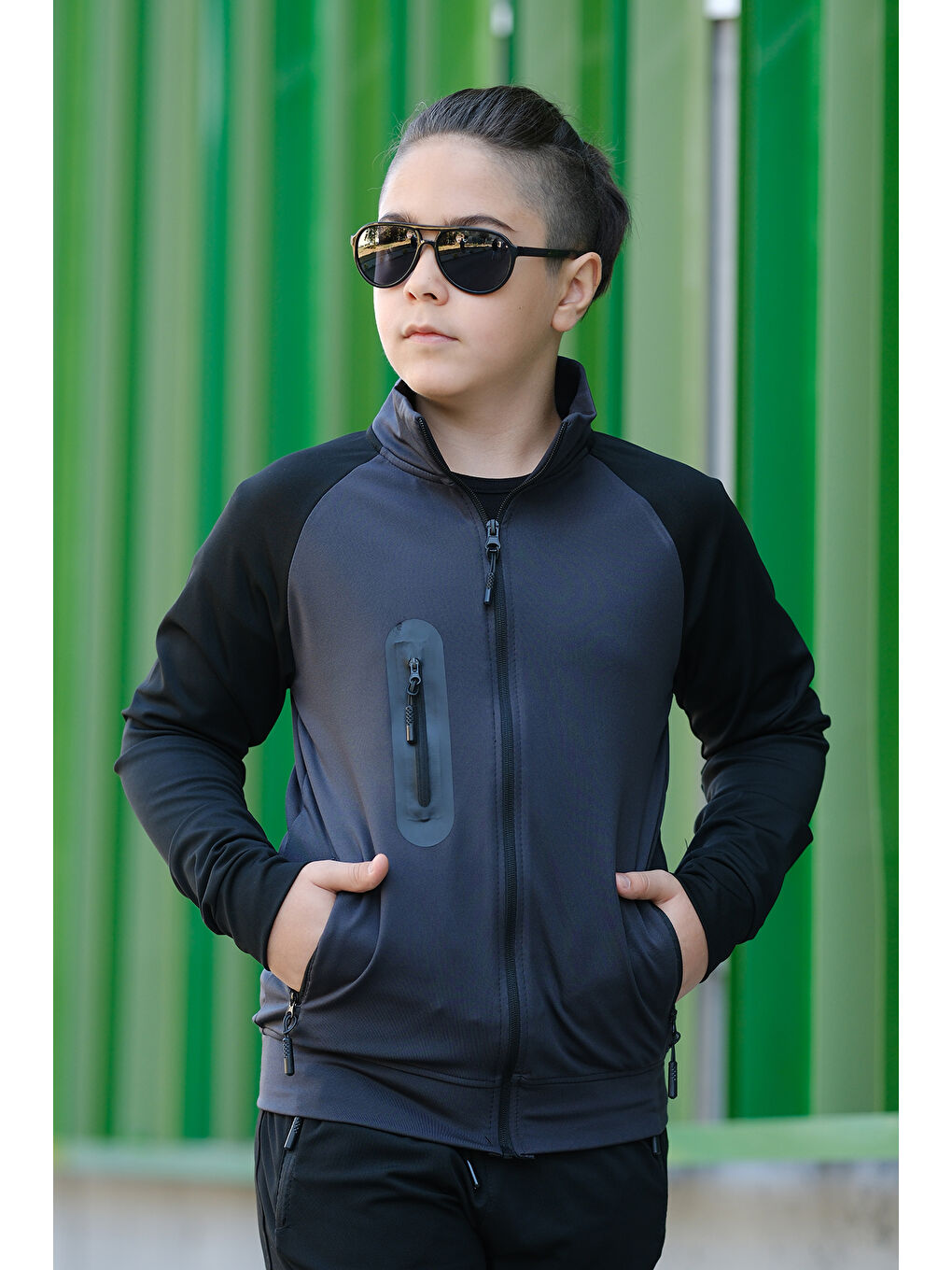 Gri Erkek Çocuk Dik Yaka Eşofman Takımı ESF.0050