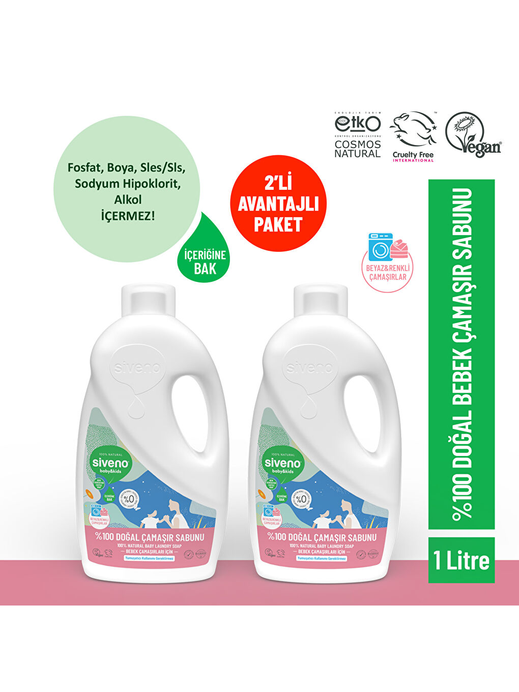 %100 Doğal Bebek Çamaşır Sabunu Kendinden Yumuşatıcılı Bitkisel Deterjan Vegan 1000 ml X2 Adet