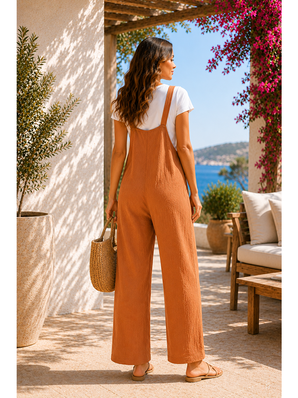 Kahverengi Doğal Müslin Yumuşacık Yazlık Hamile Salopet - Camel-2