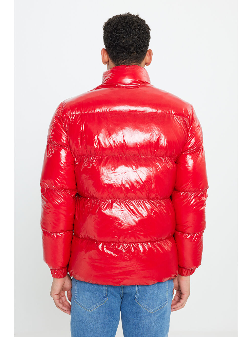 Erkek Kırmızı Standart Fit Normal Kesim Dik Yaka Rüzgar Geçirmez Elyaf Dolgulu Mont-4