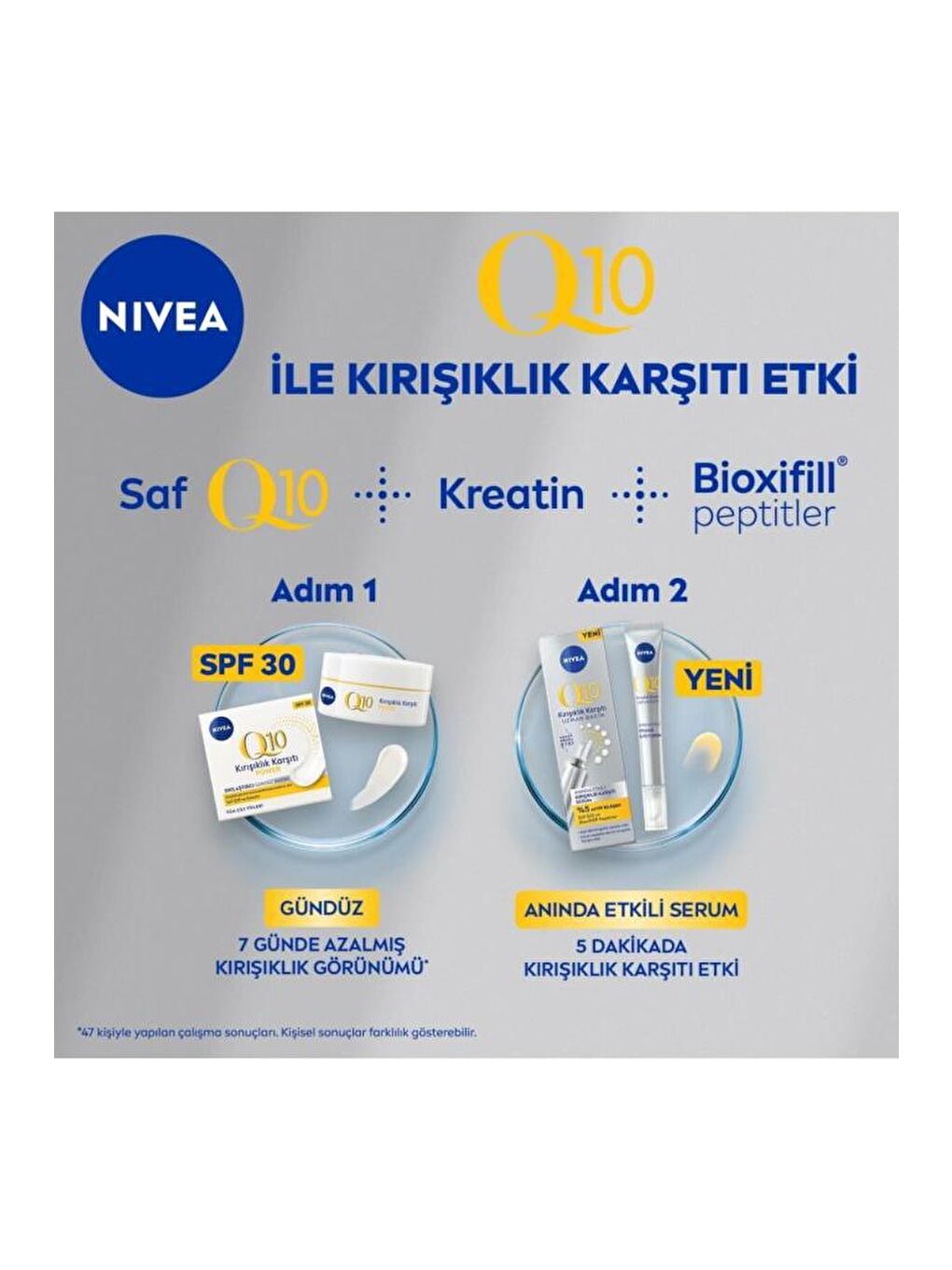 NIVEA Şeffaf Q10 2 Adı mlı Kırışıklık Karşıtı Bakım Seti, Gündüz Kremi Spf30 Ve Cilt Serumu 15 ml, Anında Etki - 7